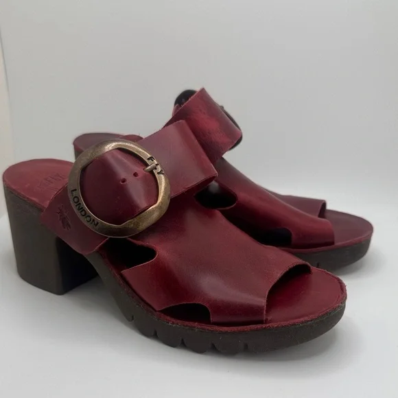 Fly London Red Leather Platform Clog Sandals – Size 36 - Picture 5 of 15